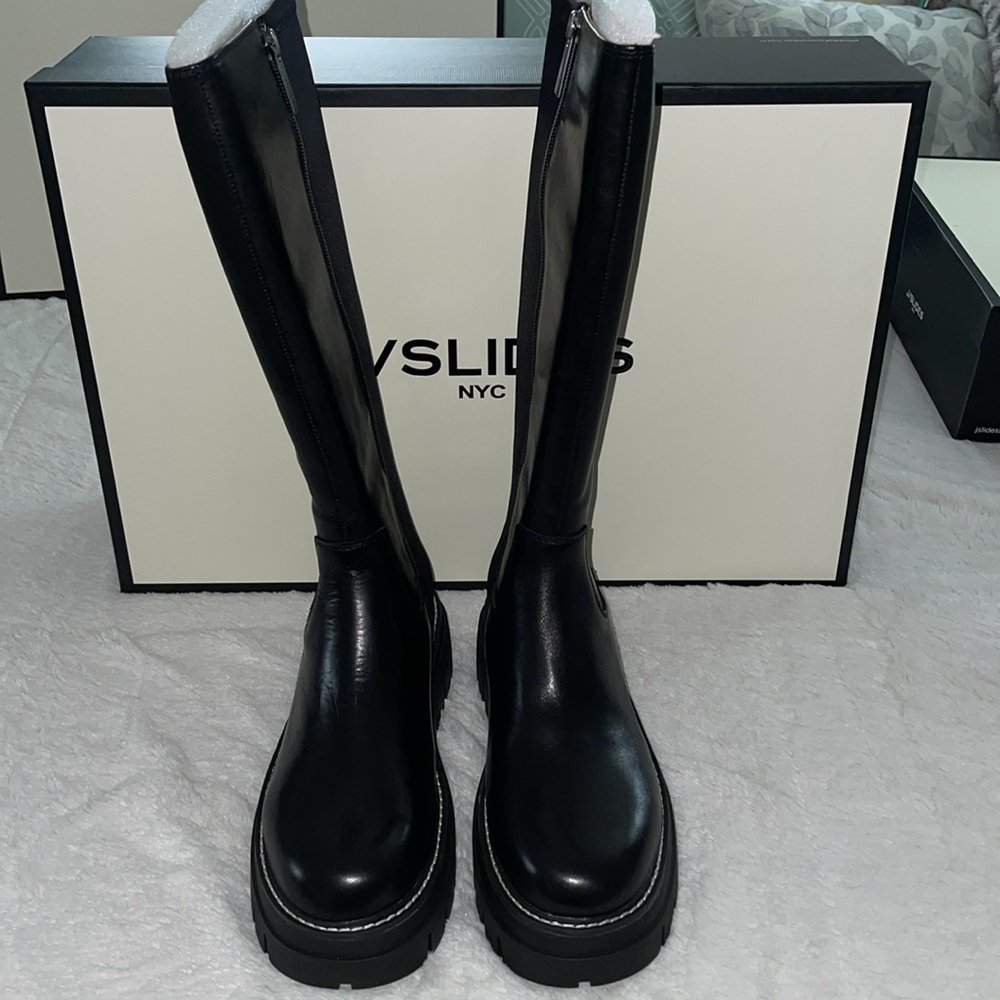 NWT J/SLIDES TYRONE Black Leather Knee High Boot - Picture 11 of 12